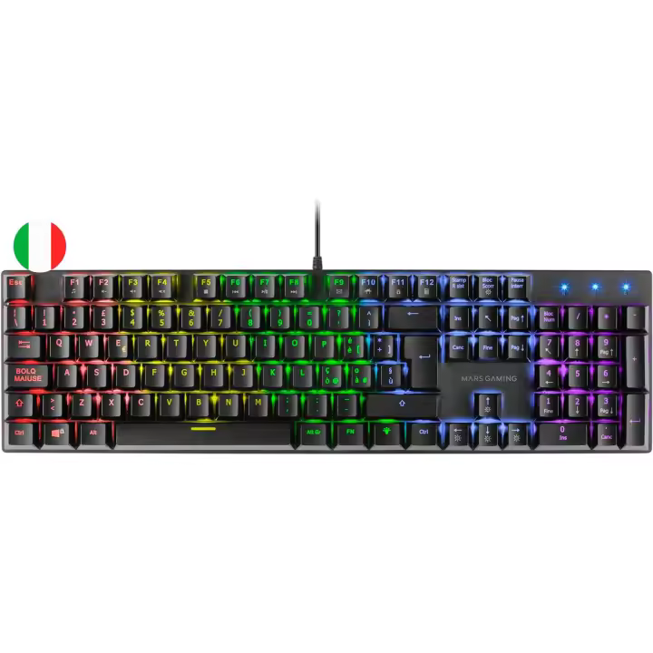 Mars gaming teclado mecanico rgb mk422 - tecnologia antipolvo - 12 efectos de iluminacion - teclas imborrables - funciones multimedia y modo juego - pr de 1000hz - anti-ghosting avanzado - compatibilidad multiplataforma - italiano - color negro - 1