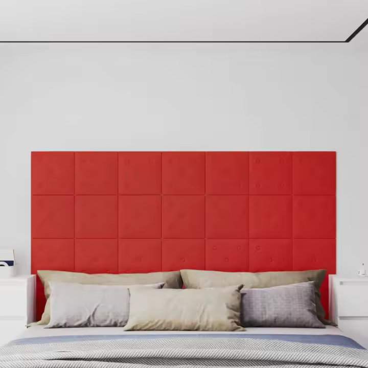 vidaXL Paneles pared 12 uds cuero sintético rojo tinto 30x30 cm 1,08m² - 1