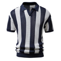 Camisa Polo Para Hombre AIOPESON Algodón 100% Con Agujeros Corta Mangas V-Neck Transparente Sexy Verano Casual Estilo Slim - details 1