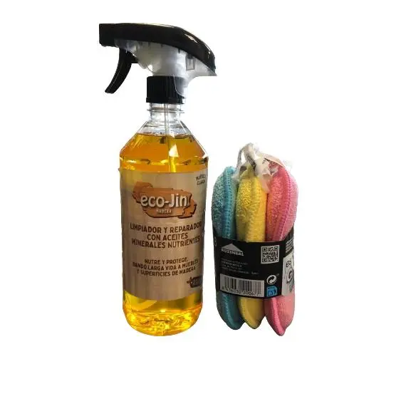 ECO-JIN ÓLEO 750ML Madera Clara+ 3 ESTROPAJOS ANTIARAÑAZOS de doble cara , ECO JIN OLEO Tipo Aceite Teka. Limpiador, Reparador, Restaurador, Abrillantador. - 1