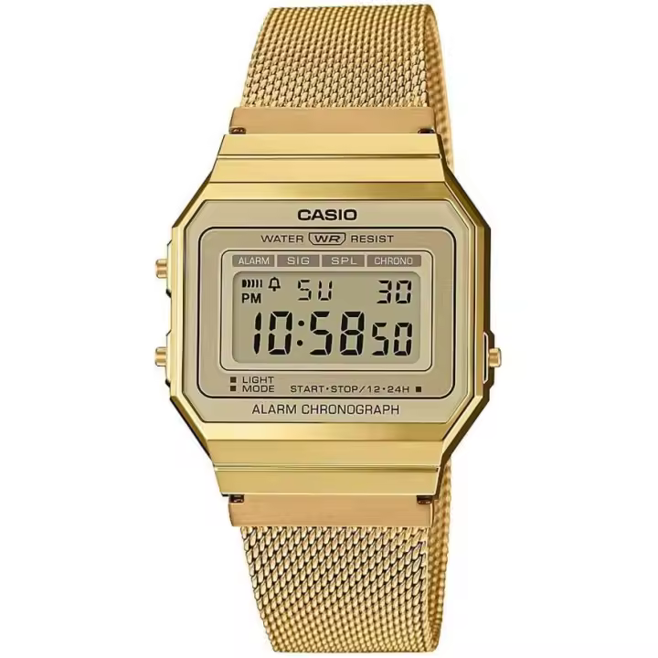 Casio A700WMG-9A Reloj Digital Retro Unisex, Diseño Ultrafino, Acabado Dorado en Malla de Acero y Luz LED - 1