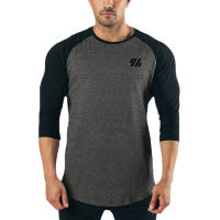 Camisa De Algodón Para Hombre Con Manga Larga Tres Cuartos Cuello Redondo Estilo Fitness Color Contraste Sportswear Para Gimnasio Y Bodybuilding - details 5