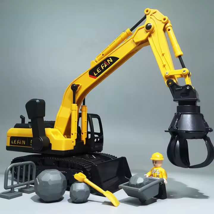 Modelo De Camión Grúa De 1:32 Para Niños Juguete De Vehículo De Ingeniería Con 3 Cabezas De Perforación Excavadora Coche De Carril De Plástico ABS Sin Batería - 1