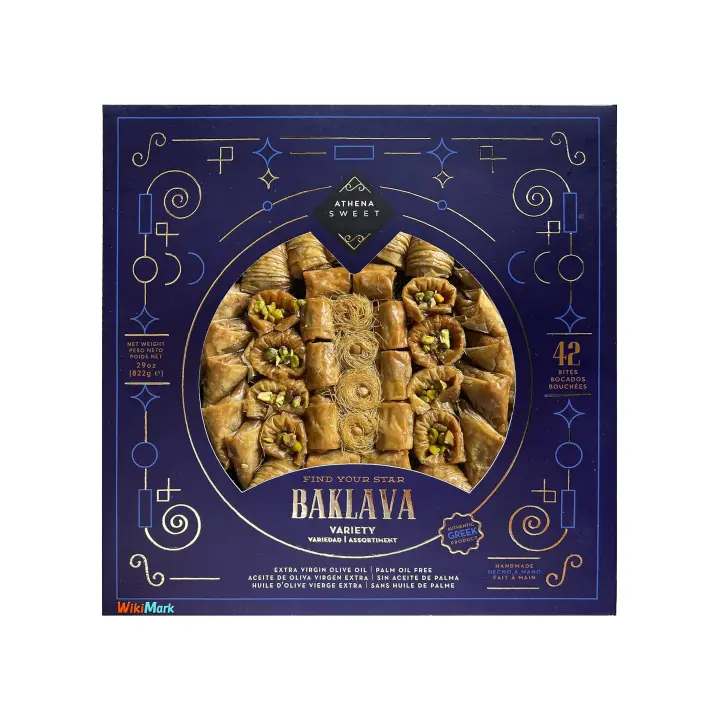 Baklava Hecha a Mano. Peso 822 Gr. Surtido de 42 Bocados de Auténtica Baklava. Baklava WikiMark Hecha con Aceite de Oliva Virgen Extra y Sin Aceite de Palma. - 1