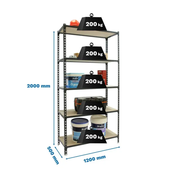 Estantería SIMONRACK MADERCLICK MEGAPLUS 5/500 ANTRACITA/MADERA 2000x1200x500 - 1