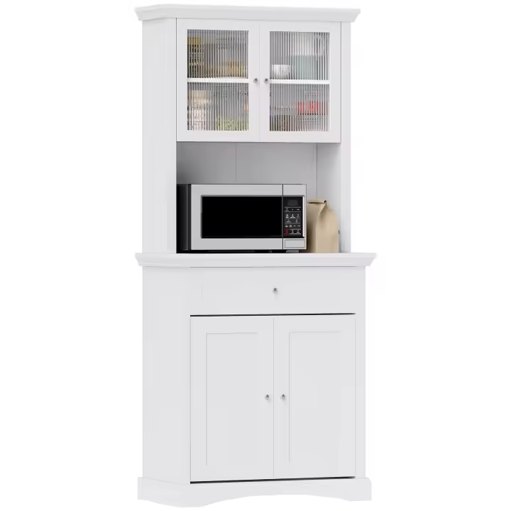 HOMCOM Alacena de Cocina Moderna Armario de Cocina con 1 Cajón 2 Puertas de Vidrio y Estantes Ajustables Carga 50 kg para Comedor Salón 79x40x180 cm Blanco - 1