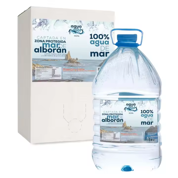 Agua de Mar 100% Hipertónica del Mar de Alborán - Formato de 5 o 10 Litros - Para Cocinar, Rica en Magnesio y Calcio - Microfiltrada - Alternativa Saludable a la Sal - 1