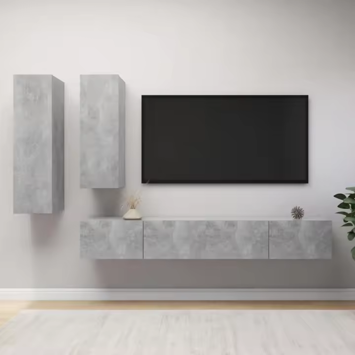 vidaXL Set muebles de salón TV 4 pzas madera ingeniería gris hormigón - 1