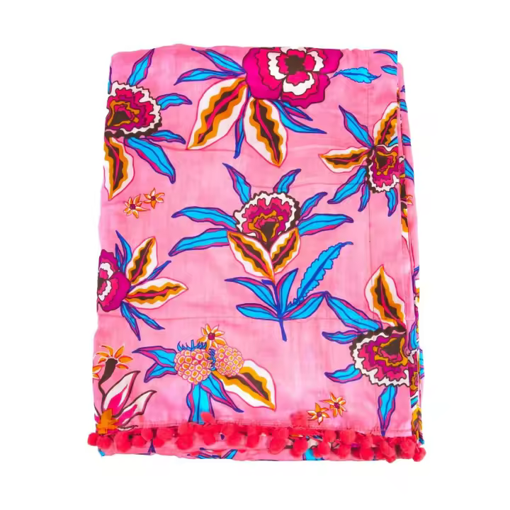 SUN & SURF Pareo Con Rizo Estampado Flores Rosa Tendencia Moda 90X170CM Doble Textura - Toalla Resistente Playa Sol y Piscina - 1