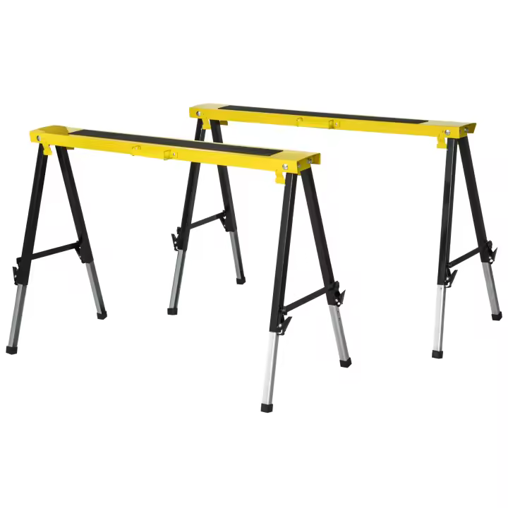 DURHAND Juego de 2 caballetes de trabajo para caballos de sierra, plegables, antideslizantes, de acero, amarillo, negro, 100 x 49 x 62-90 cm, capacidad de carga de 100 kg - 1