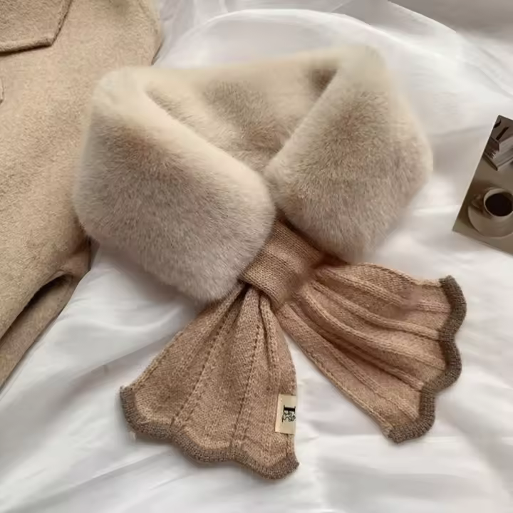 Bufanda De Piel De Pez Grueso De Terciopelo Para Mujer Invierno Mantener Caliente Collar De Piel Cruzado Protección Cervical Para Ciclismo Al Aire Libre Estilo Fashion - 1
