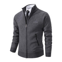 Chaqueta De Punto Para Hombre 2023 Cuello Erguido Gruesa Y Cálida Cardigan Suéter Casual Abierta Por Cremallera Manga Larga - details 8