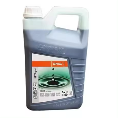 Aceite sintético HP SUPER STIHL diseñado para motosierras y equipos Stihl que garantiza un óptimo rendimiento y protección. Envase 5 Litros Multiusos: Apto para motores de 2 tiempos, tanto refrigerados por aire como por agua, - 1