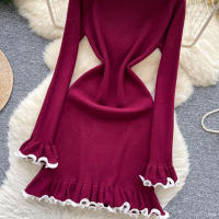 Nuevo Abrigo De Otoño Para Mujer Con Mangas Flare Y Cuello Redondo Dress De Patchwork Colorido Con Volantes Slim Mini Para Fiesta - details 15