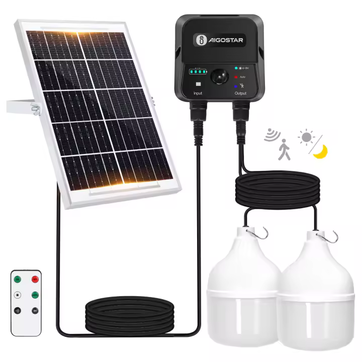 Aigostar- Luz LED Solar Exterior 70W， con Mando a Distancia y Caja de Almacenamiento de Energía， Cable de 11M， IP65 Impermeable， Lámpara Solar Exterior para Interior， Jardín， Cochera， Camping， Pesca - 1