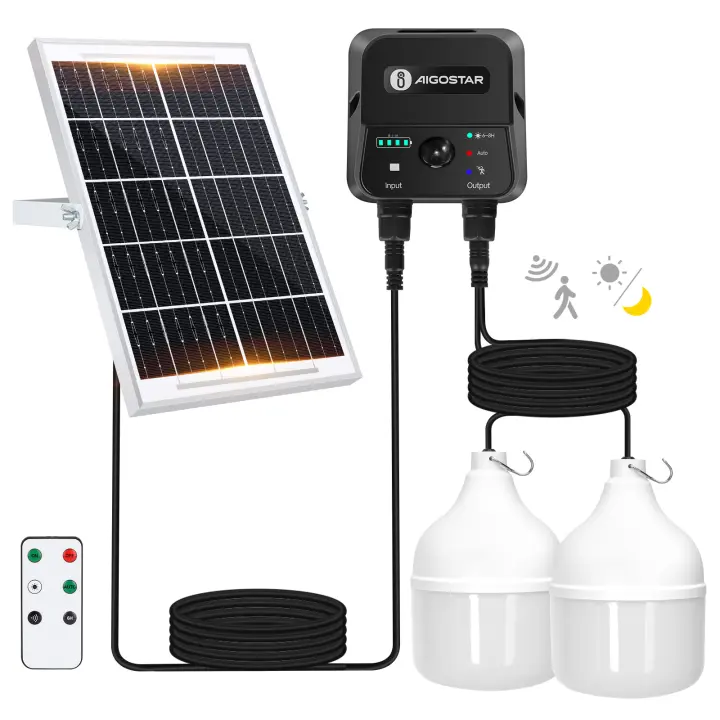 Aigostar- Luz LED Solar Exterior 70W， con Mando a Distancia y Caja de Almacenamiento de Energía， Cable de 11M， IP65 Impermeable， Lámpara Solar Exterior para Interior， Jardín， Cochera， Camping， Pesca - 1