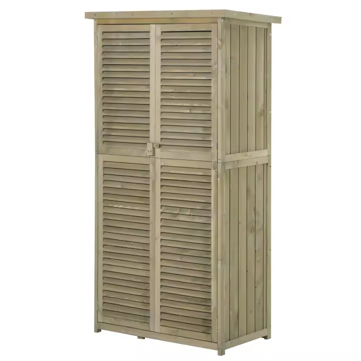 Outsunny Armario de jardín Cobertizo de jardín de madera Cobertizo de jardín con techo de asfalto Puerta de lamas Cobertizo de armario de jardín 4 compartimentos 87 x 46,5 x 160 cm - 1