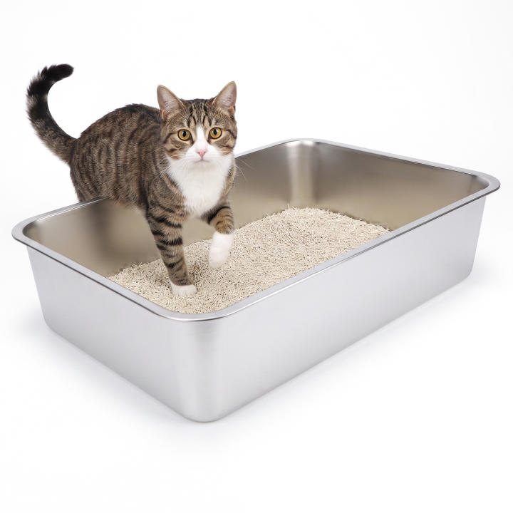 Nobleza  Arenero Gato Acero Inoxidable, Caja de Arena Grande para Gatos ,Antiadherente,Caja de Arena para Gatos de Acero Inoxidable – Borde Alto, Antiolores y Antideslizante, Ideal para Múltiples Gatos o Gatitos