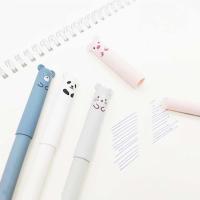 12Pcs Rotuladores De Gel 0.5mm Creativos Borrables De Color Azul/ Negro Con Animales De Elefante Oso Gato Suministros De Escritura Recargables Lavables - details 2