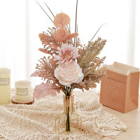 Arreglo De Flores Artificiales Peonía Y Pampas En Champaña Gran Rosas Falsas Para Decoración De Hogar Mesa Centro De Mesa Decoraciones De Boda DIY - details 3