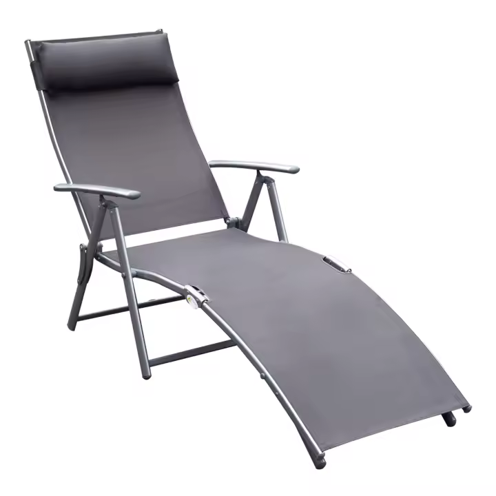 Outsunny Tumbona Plegable Respaldo Ajustable a 7 Niveles con Almohada Texteline Resistente Relax en Exterior Piscina Terraza Camping 137x63.5x100.5cm Acero - 1