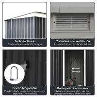 Outsunny Cobertizo de Jardín 280x130x172 cm Base de 3,2 m² Caseta de Exterior Metálica para Almacenamiento de Herramientas con 2 Puertas Correderas y 2 Orificios de Ventilación - details 4