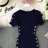 Vestido Elegante Para Mujer 2023 Nuevo Verano Tejido Oficina Vestido De Rodilla Bodycon De Alta Calidad Con Botones Para Oficina - details 9