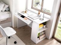 Meimon  Mesa de escritorio – Teo disponible en 3 acabados, blanco, blanco con madera, blanco con grafito, almacenamiento práctico con un cajón y estantes laterales, Dimensiones Altura: 74 cm Ancho: 115 cm Profundidad: 50 cm - details 0