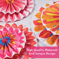 Pack of 9 Paper Fans Colourful Decoration Hanging Garland Pink Flowers Paper Fan Party Decoration for Wedding Birthday Summer Table Decoration Garden Party Hawaiian Decoration - details 1