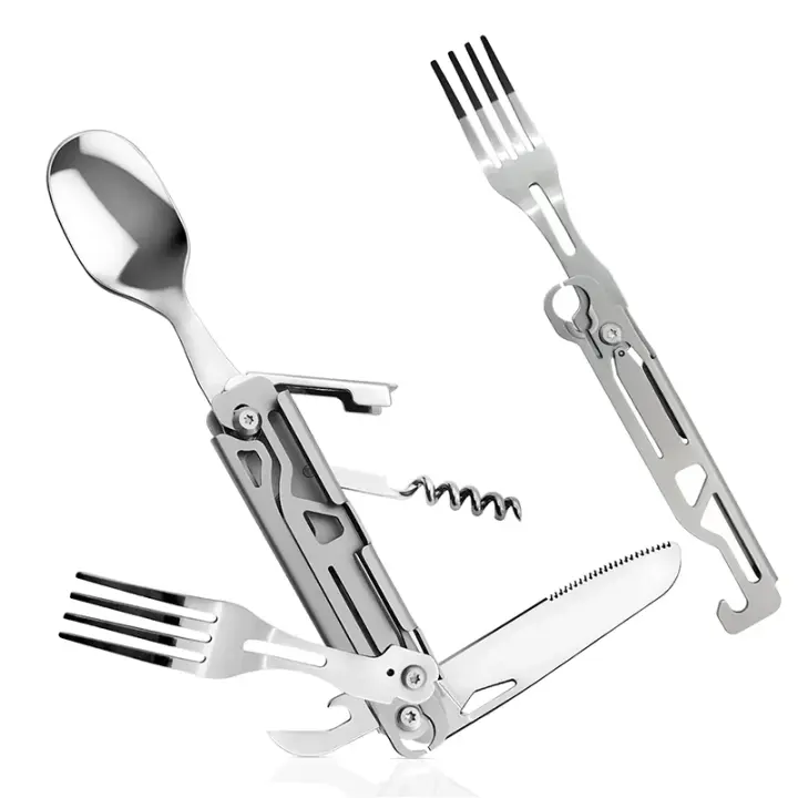 Cuchutlería Plegable Para Camping Multifuncional Portátil Incluye Cuchillo Cuchara Fork Cuchara Y Abrebotellas Abrebotellas Equipo De Camping Para Picnic - 1