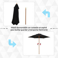 Outsunny Sombrilla Parasol de Madera Ø250x230cm para Exterior con 6 Varillas Sistema de Cuerda con Fijación Desmontable Portátil Fácil de Guardar y Transportar - details 3