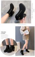 Botas De Tacón Alto Para Mujer Primavera Invierno Calidad Superior Con Cordones Moda Europea Zapatos De Mujer PU Botas Con Plataforma Entrega Rápida - details 7