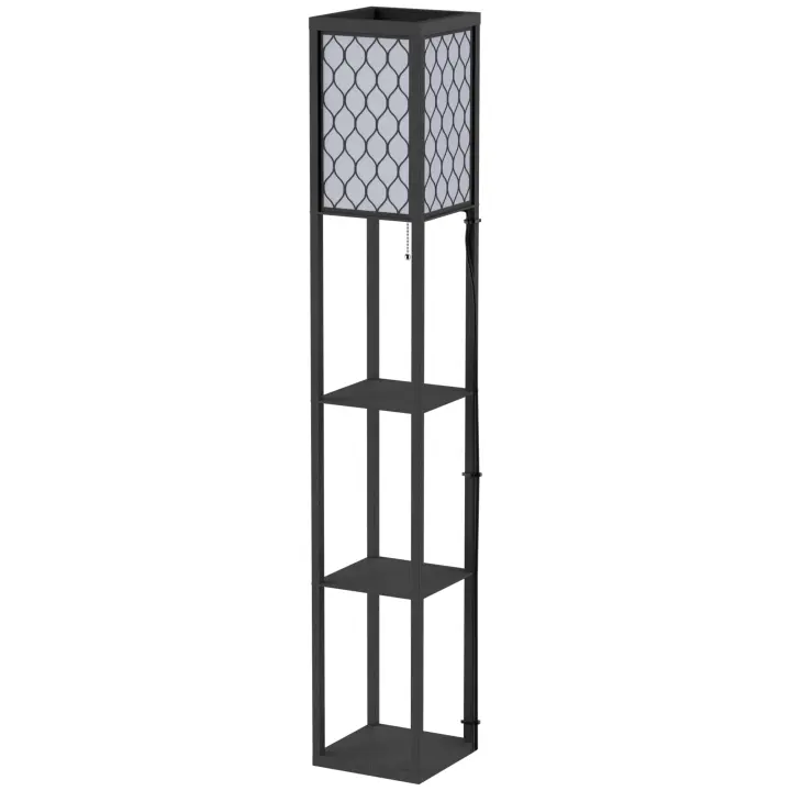HOMCOM Lámpara de Pie Lámpara de Pie con Estantes Iluminación Interior E27 hasta 40W para Salón/Dormitorio Madera Negro 26 x 26 x 160 cm - 1