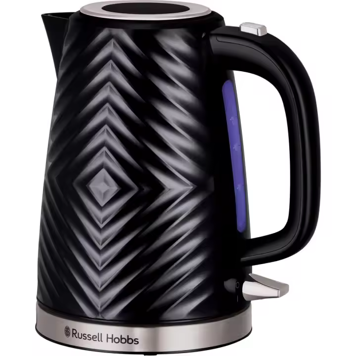 Russell Hobbs Hervidor Groove Negro 26380-70 - diseño con textura, detalles en acero inoxidable cepillado, capacidad de 1,7 L, zona de ebullición rápida, vertido perfecto, base de 360°, iluminación interna azul - 1