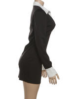 Vestido De Oficina Elegante Para Mujer Nibber Polo Cuello Redondo Patchwork Manga Larga Moda Sencilla De Calle Mini Bodycon - details 3