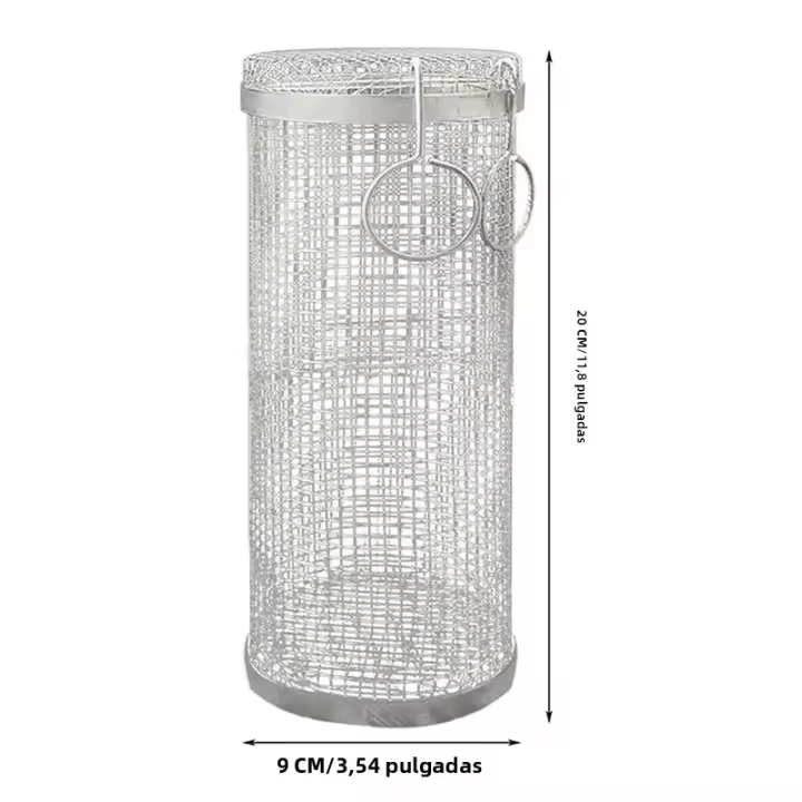 Cesta De Barbacoa De Acero Inoxidable Red De Malla Cilindrica Portátil Para Exterior Camping Relleno Del Fogón Para Comidas Deliciosas - 1