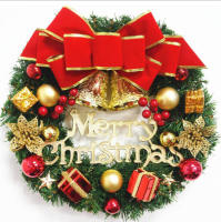 Corona Navideña Roja Para Puerta De Entrada Con Dorado Decoración De Pared Y Puerta Guirnalda De Navidad Ornamento De Casa - details 4