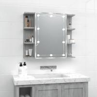 vidaXL Mueble con espejo y luces LED 70x16,5x60 cm en color Blanco/Roble Sonoma/Gris sonoma y más | almacenamiento funcional diseño moderno para baño dormitorio sala - details 2