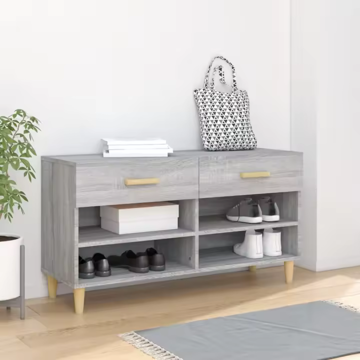 vidaXL Mueble zapatero madera contrachapada gris Sonoma 102x35x55 cm - 1