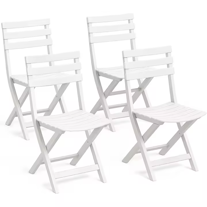 Silla Plegable | Pack 4 Uds | Material Resina | Acabado Madera Rugoso | Medidas 41x44x78 cm | Respaldo Sólido | Peso Máximo 120 Kg | Portátil (Blanco) - 1