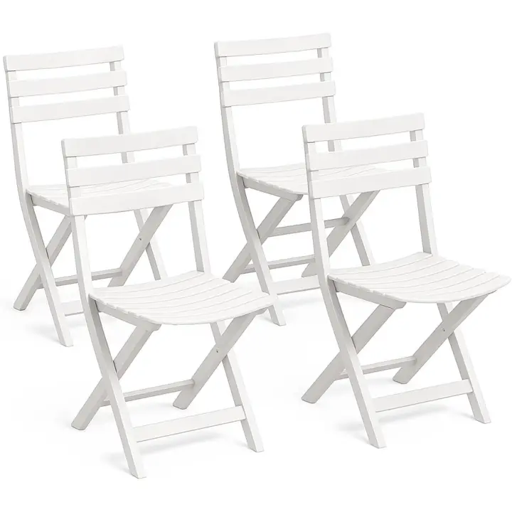 Silla Plegable | Pack 4 Uds | Material Resina | Acabado Madera Rugoso | Medidas 41x44x78 cm | Respaldo Sólido | Peso Máximo 120 Kg | Portátil (Blanco) - 1
