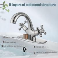 Grifo para lavabo de baño, de solo orificio, Con Manija Doble, fría y Caliente, Con perilla Cruzada, mezclador para lavabo de Grifo con Placa de cubierta y drenaje emergente, Chrome Pulido - details 2