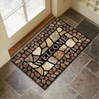 Alfombra De Entrada Decorativa Para Piso De Hogar Con Patrón De Piedra Y Madera Antideslizante Lavable Sencilla Lujo Ligero Para Baño Y Cocina - details 4