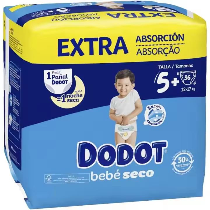 Pañales Dodot Sensitive T1(2-5KG) 116ud -Dodot SensitiveT2(4-8KG) 174ud-Dodot Bebé SecoT3(7-11KG)66U-Dodot Bebé Seco T4(10-15KG)62U-Dodot Bebé SecoT5(12-17KG)56U-Dodot Bebé Seco T6(14-20KG)96U-Dodot toallitas desechables 12*52Toallitas - 1