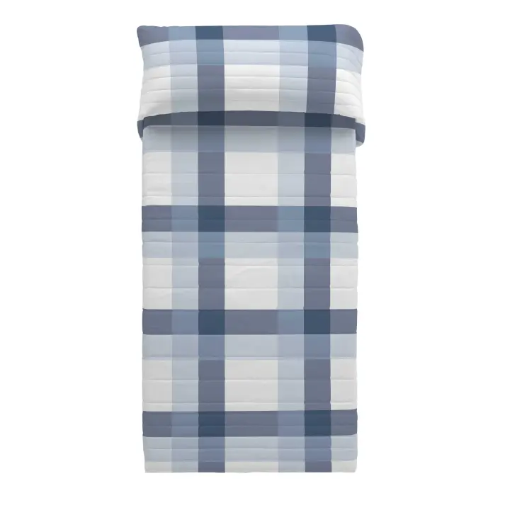 COLCHA BOUTI 100% ALGODÓN ESCOCES AZUL-BLANCO POPCORN FABRICADO EN ESPAÑA - 1