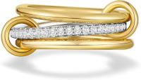 Anillo de eslabones entrelazados en oro bañado, con circonitas y múltiples elementos bicolor - details 15