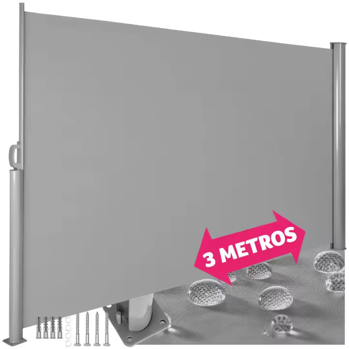 Tectake - Toldo lateral retráctil, Protección de privacidad hasta 3 m, 240 g/m², Separador de espacios, Tela de toldo impermeable, Aluminio, Enrollado automático, Protección del sol y viento, Toldo o biombo de exterior, Para terraza - 1