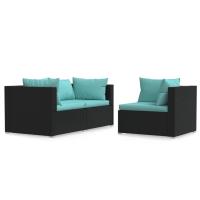 vidaXL Set de muebles de jardín 3 pzas y cojines ratán sintético Negro y crema, Marrón y crema, Gris y antracita Conjunto Terraza Muebles Jardín Exterior Juego de Muebles de jardín Mueble Jardín Exterior Muebles de Salon Exterior - details 3