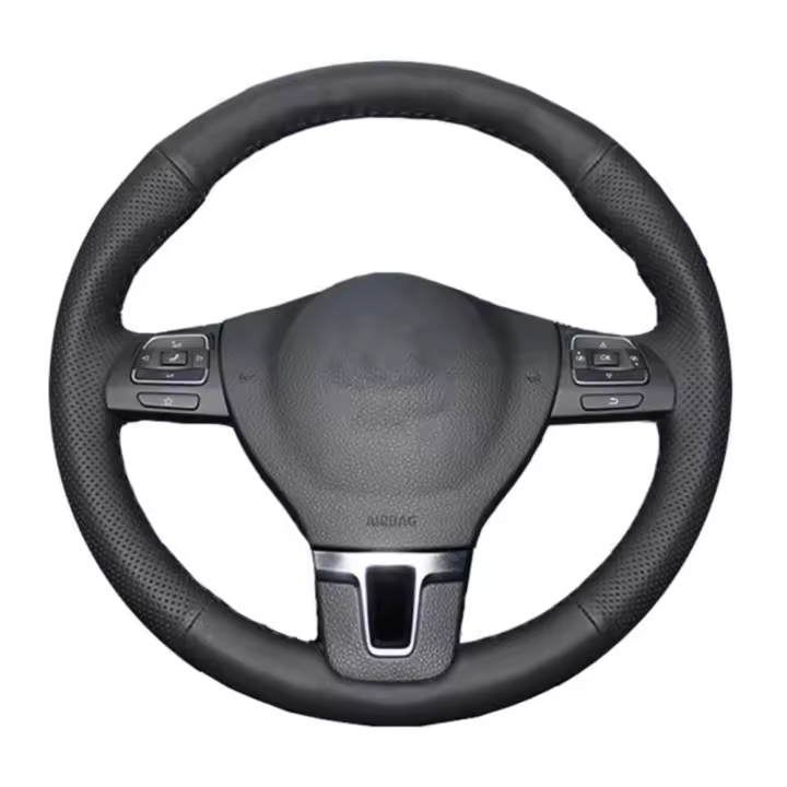 Funda De Volante De Cuero Artificial Negro Hecha a Mano Para Volkswagen VW Golf Tiguan Passat B7 CC Touran Accesorios De Coche - 1