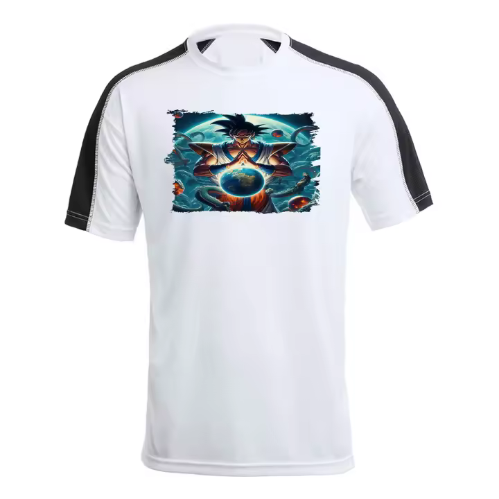MERCHANDMANIA CAMISETA TÉCNICA FRANJA MANGAS NEGRA dios goku dragon shenron z bola dioses god super tshirt - 1